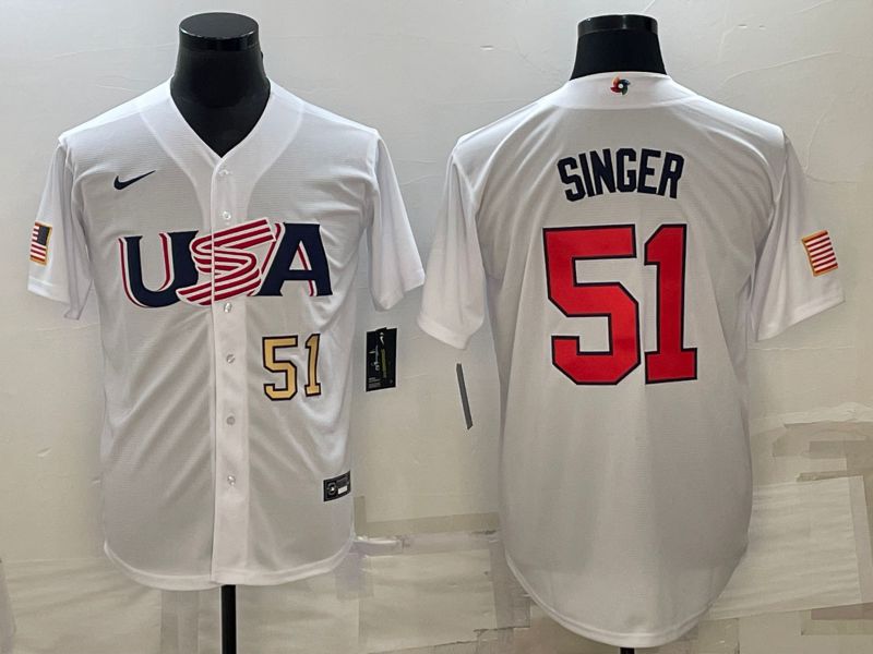 Men 2023 World Cub USA #51 Singer White Nike MLB Jersey3